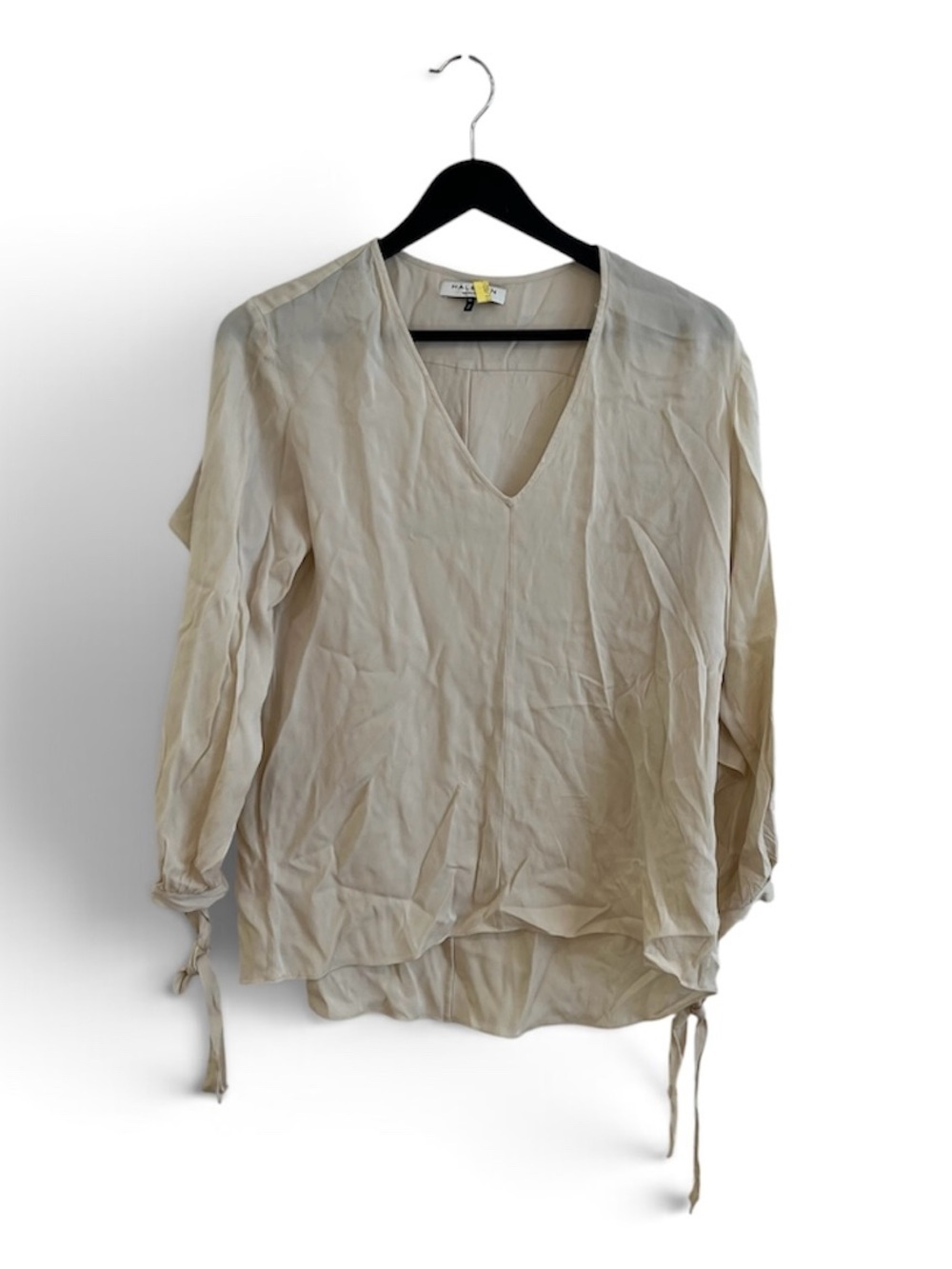 Halston Heritage Cream V-Neck Tie-Cuff Blouse